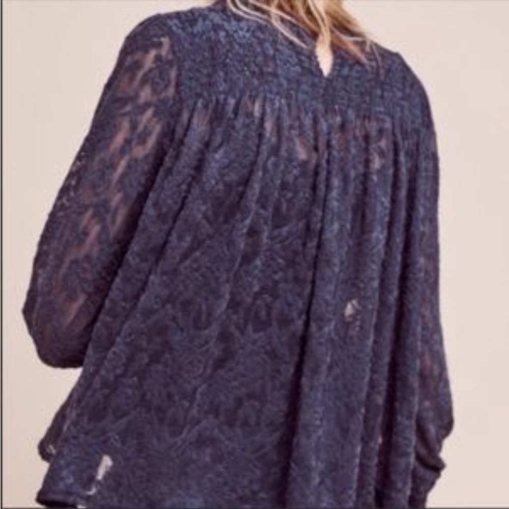 Anthropologie Deletta Amanna Navy Blue Lace Top Blouse - Picture 6 of 9